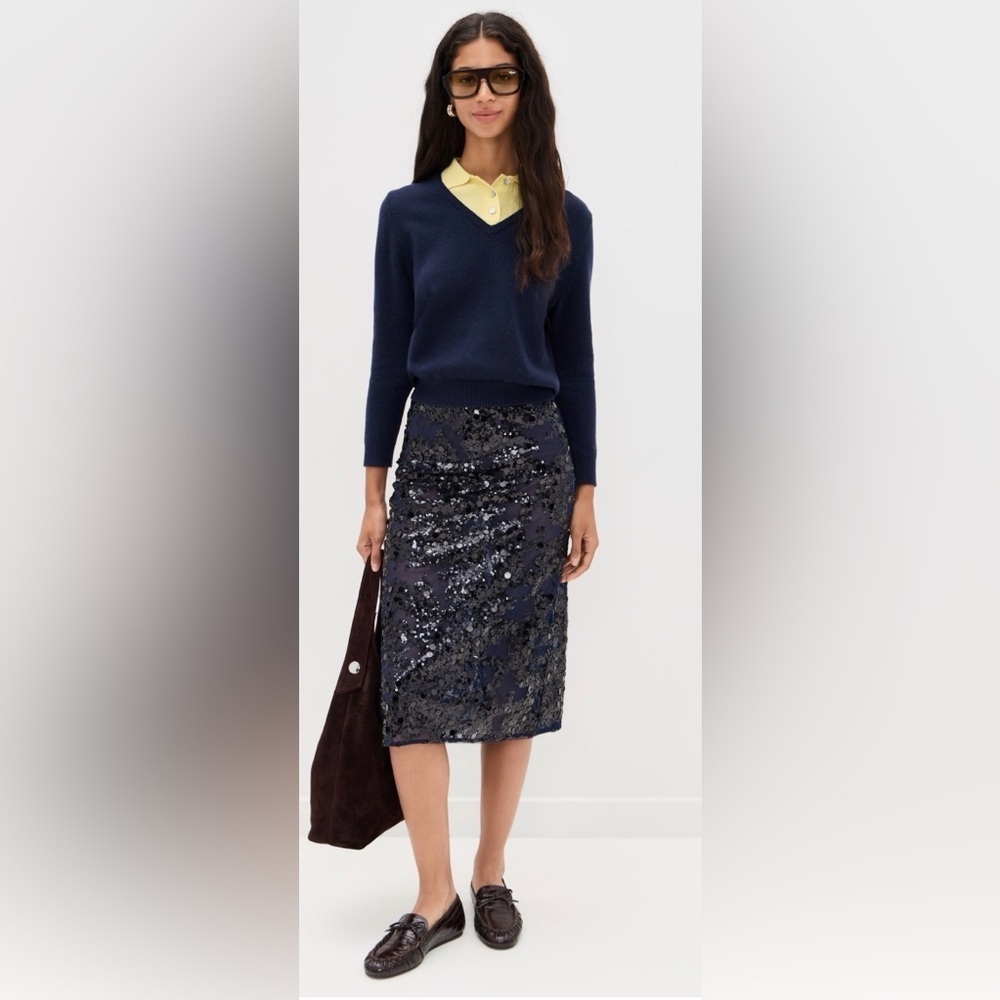 Baum und Pferdgarten NWT Navy Sheer Sequin Midi Skirt – Holiday Party & NYE